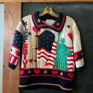 Traditional Trading Co Liberty Themed Crewneck Sweater Red White Blue Sz M euc